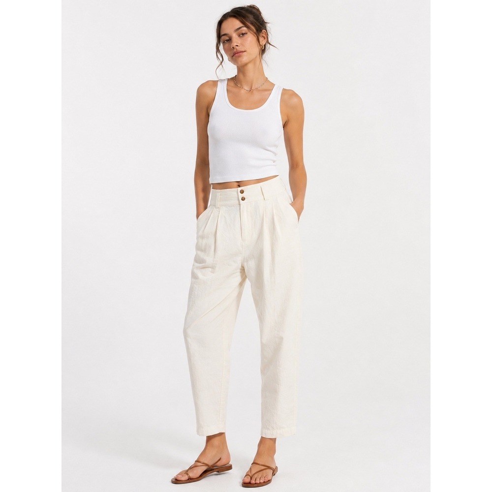 Urban‎ Outfitters Sloane M Pleated Tapered Trouser Pants Ivory High Rise Lined